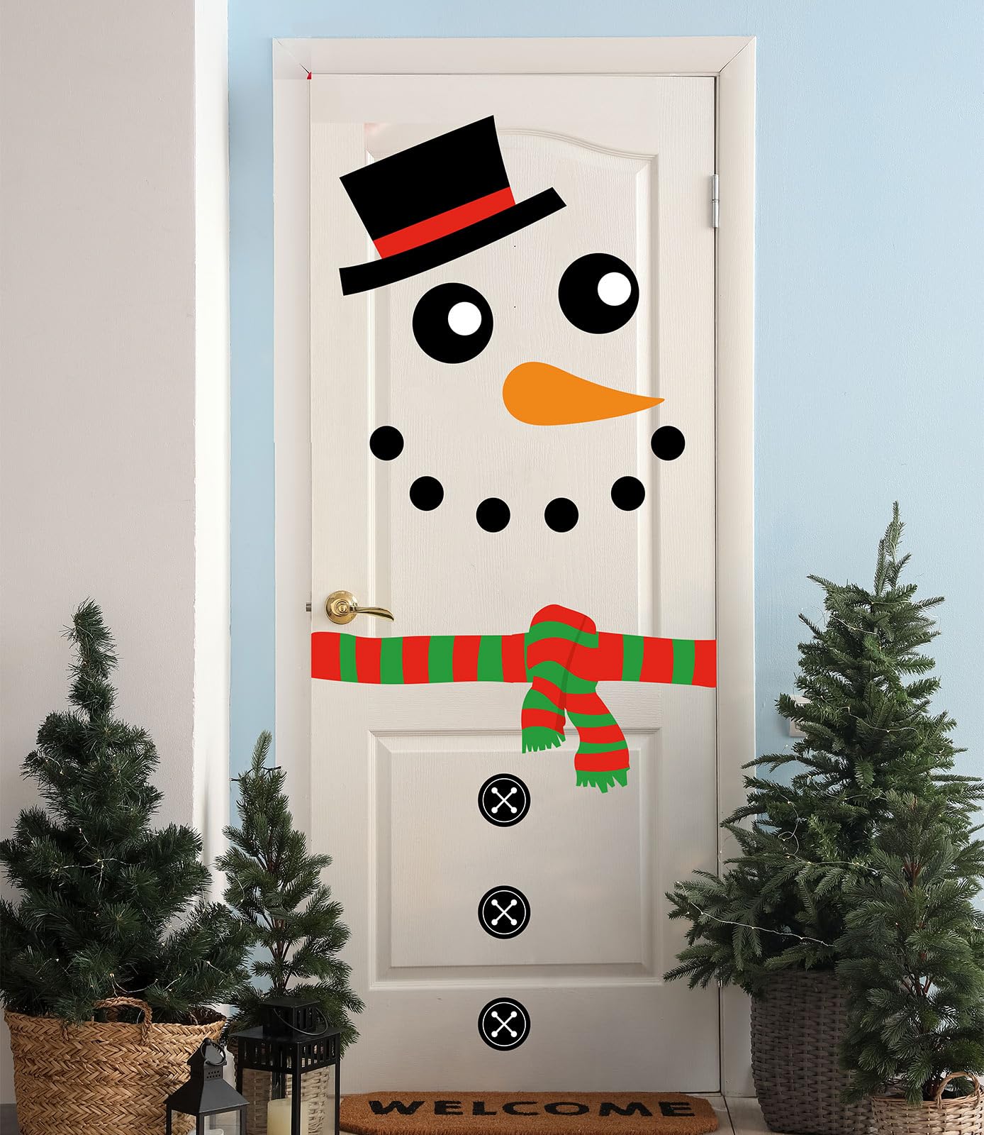 JarThenaAMCS 2 Sheet Christmas Snowman Door Stickers Removable Winter Snowman Wall Decals Large Xmas Mural Stickers for Home Window Door Refrigerator Decor