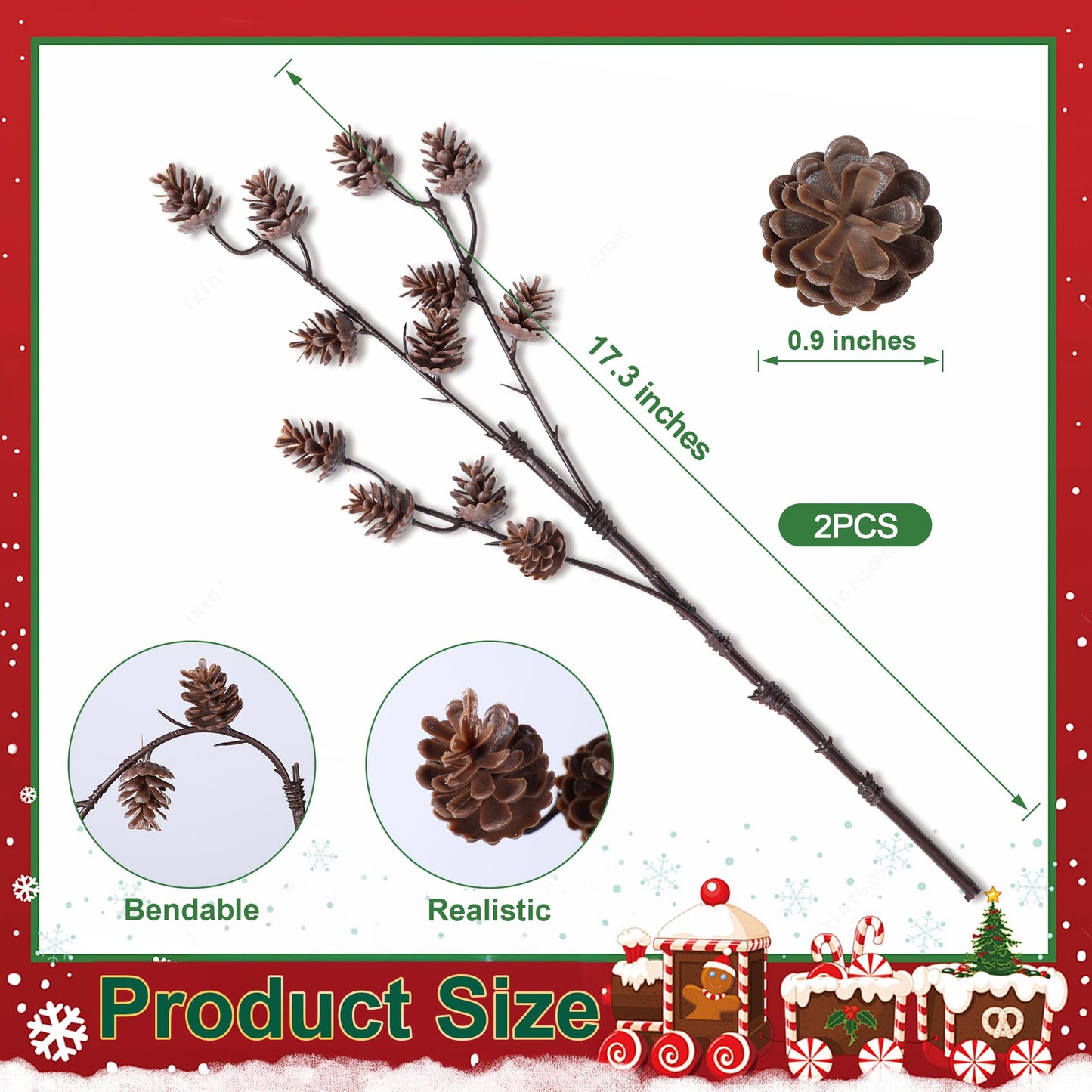 HyeFlora 14 PCS Christmas Norfolk Pine Stems with Small Pine Cones Branches, 19 In Real Touch Artificial DIY Greenery Pine Needles Picks,Xmas Faux Cedar Pine Branche for Vase Indoor Outdoor Home Décor