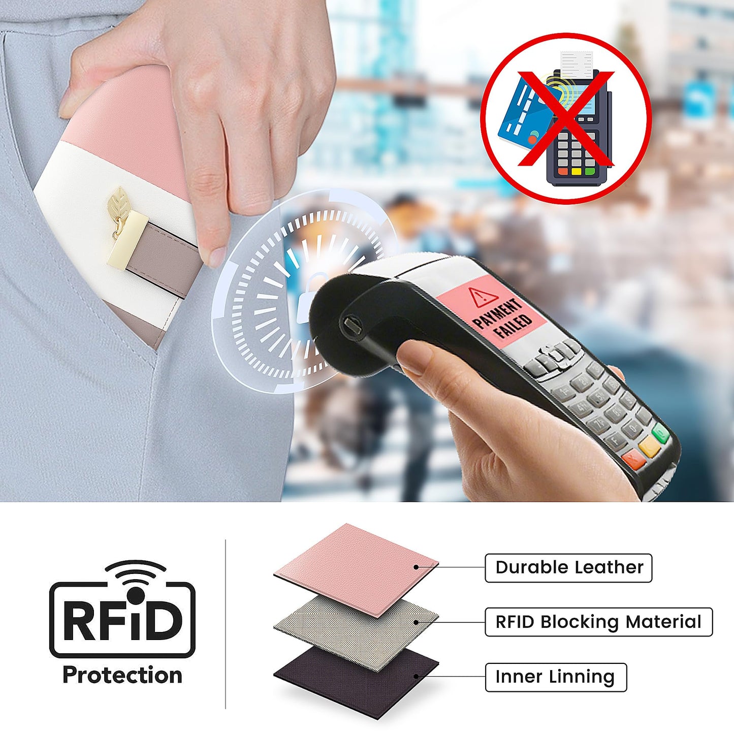 Pomelo Best Womens Wallet RFID Blocking Wallet for Women Bifold Large Capacity Card Holder Ladies Long Purse with ID Window Zipper Coin Pocket