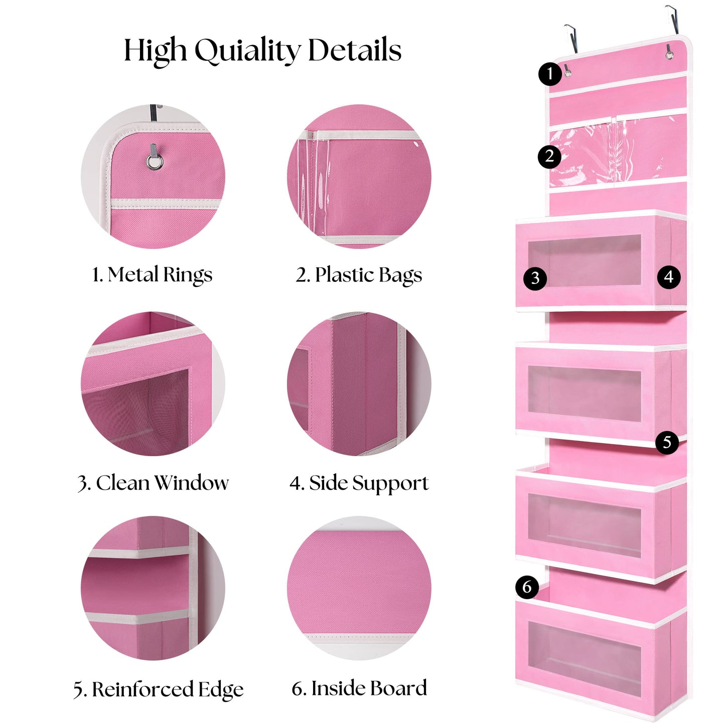 Giraffe Creation Over Door Organizer with 4 Large Capacity Pockets, Hanging Organizer Storage for Closet Bathroom Nursery Bedroom Dorm, Toys Cosmetics Sundries and Baby Essentials, Pink