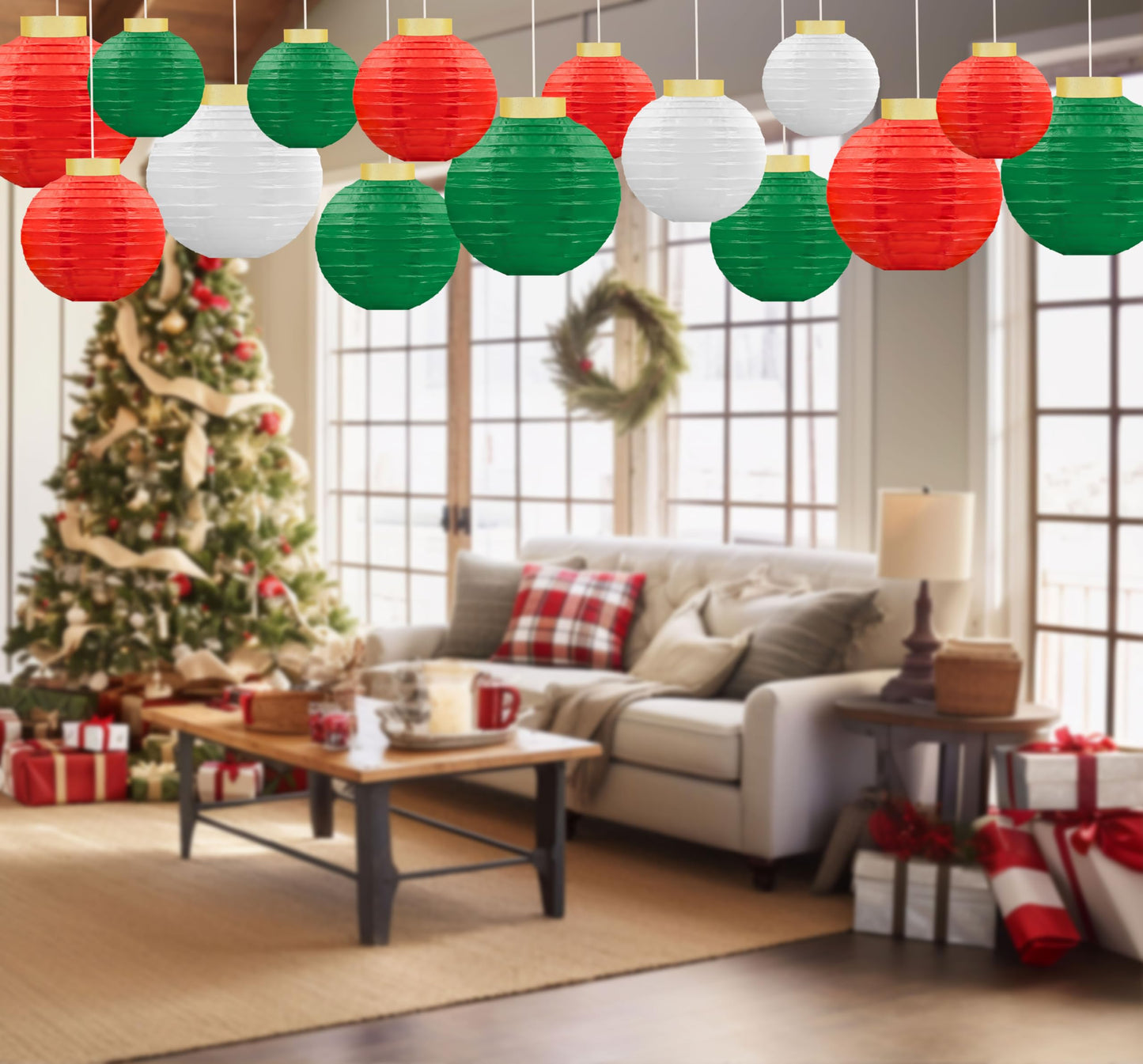 15Pcs Christmas Hanging Paper Lanterns Party Decorations Indoor - Xmas Ornaments Decor for Winter, Birthday Party Ceiling Supplies