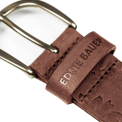 Eddie Bauer Women's Casual Leather Belts with Durable Metal Buckle, Floral Tooled - Tan, Large