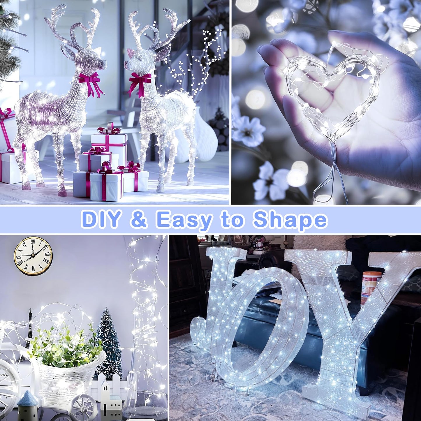 Decute 500LED 164ft Fairy String Lights Cool White Christmas Light Silver Wire with Remote, Firefly Lights Starry Light for DIY Christmas Tree Costume Wedding Party Table Centerpiece Decor