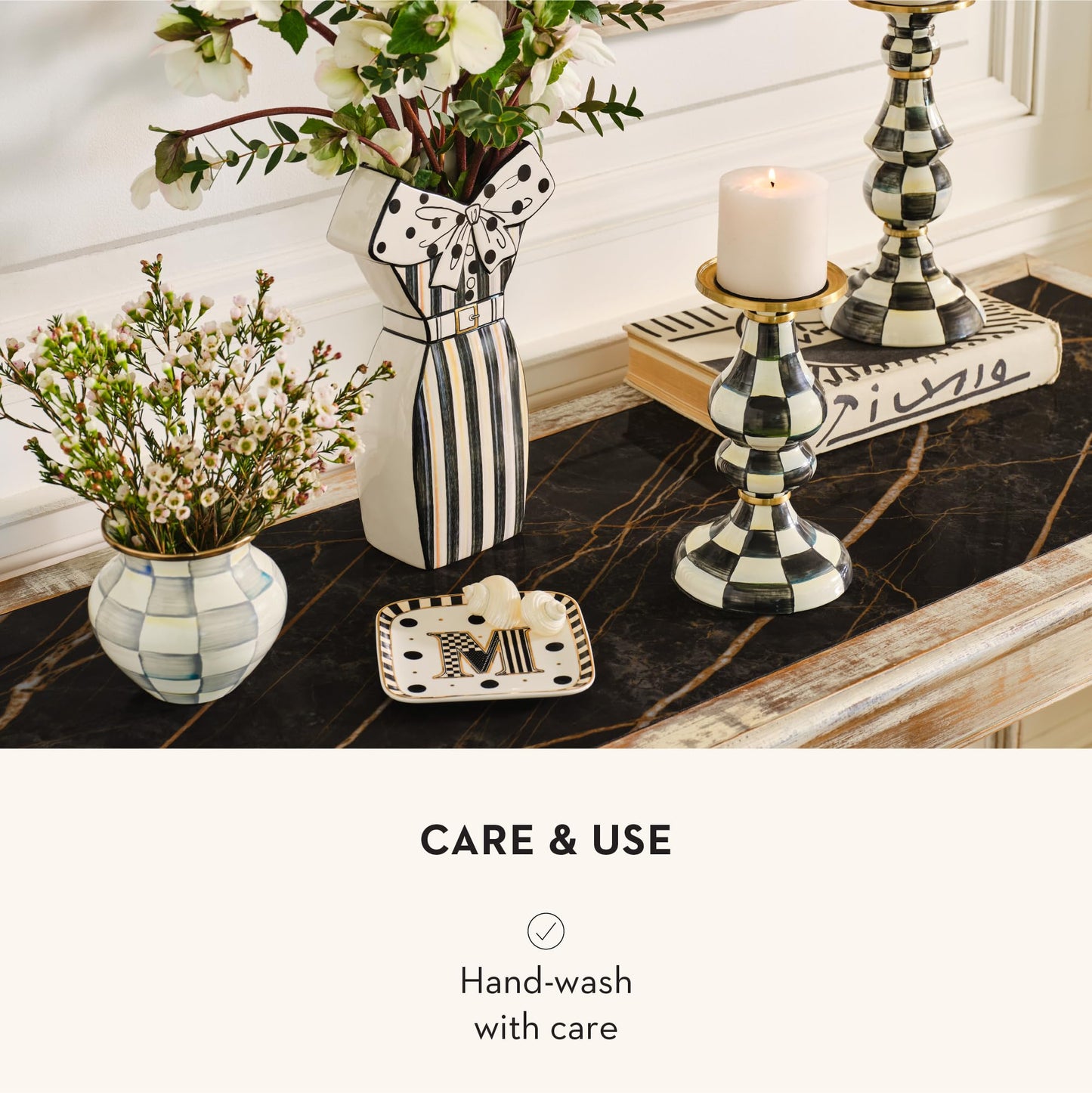 MACKENZIE-CHILDS Ceramic Monogram Dish, Decorative Letter Plate, 5.75 Inches, K