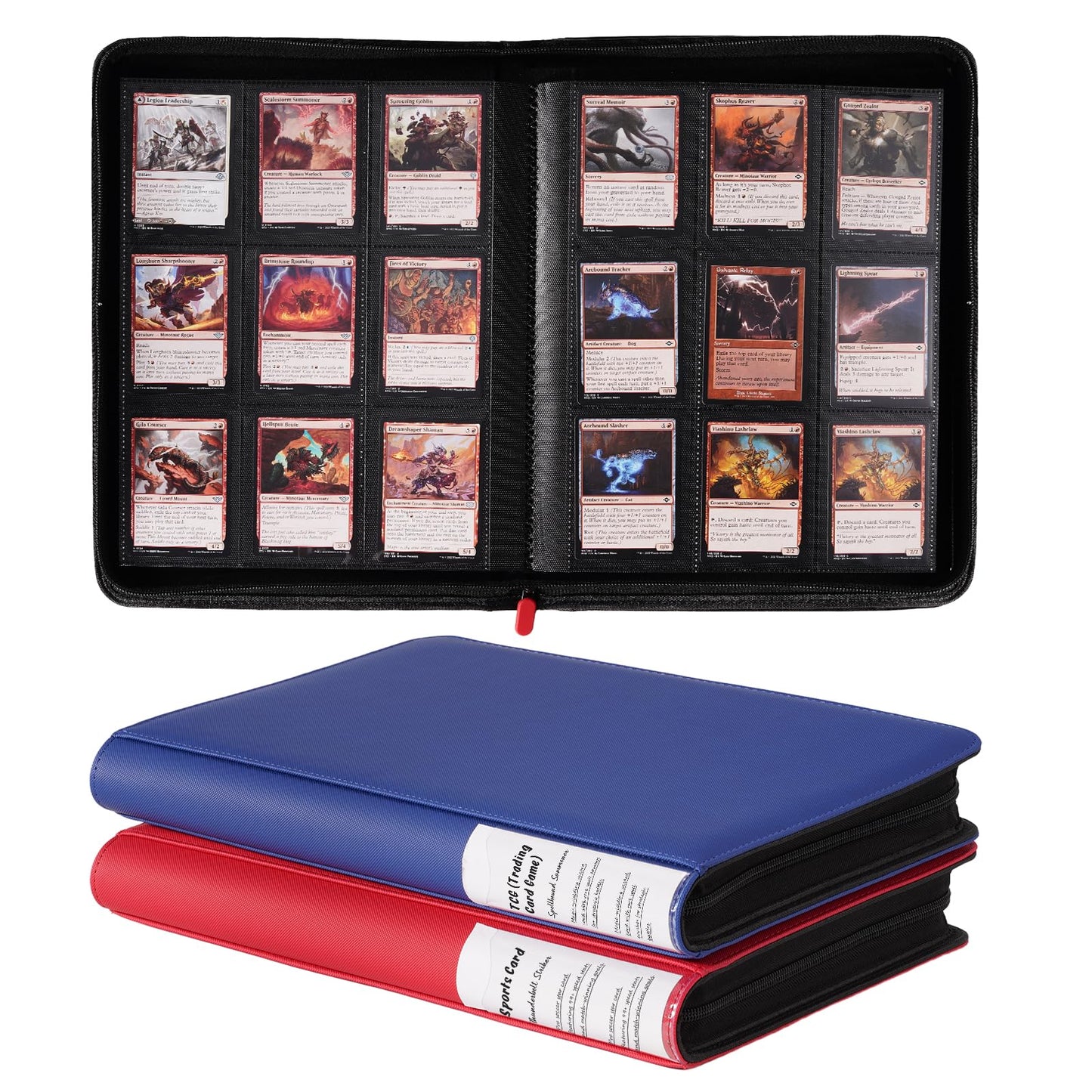 ProCase 2-Pack 9-Pocket Trading Card Binder with Side-Loading Slots, 720 Pockets PU Leather Zipper Album for Sports Cards/TCG/CCG/PKM/MTG/Gaming Cards -Red+Navy