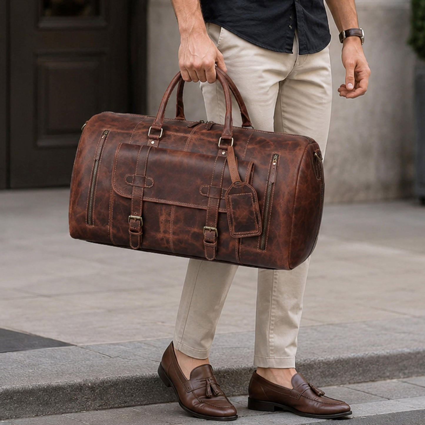 28" Large leather Travel Bag Duffel bag Gym sports flight cabin bag Leather Holdall Overnight Weekend Large luggage bag (28 inch)