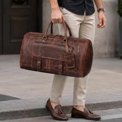 Cureo 24 Inch Genuine Leather Duffle Bag for Men and Women Travel Overnight Weekender Sports Gym Carry on Luggage