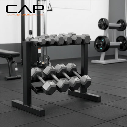 CAP Black 24-Inch Dumbbell Storage Rack for Home Gym, 2-Tier Heavy-Duty Steel Weight Rack for Hex Dumbbells, Holds 5lb - 25lb Pairs