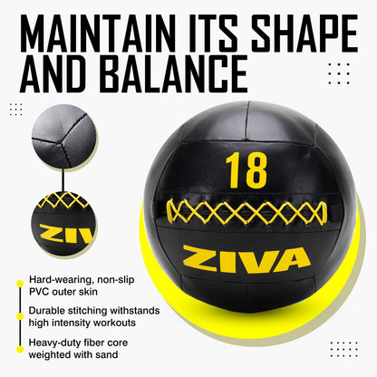 ZIVA Soft Wall Ball – Highly Durable Weighted Exercise Medicine Slam Ball for Strength and Conditoning Workout - 8 lbs, 13.7"