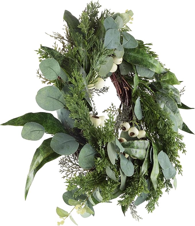 Eucalyptus Wreath - 20-Inch Artificial Spring, Summer, or Fall Wreath for Home Decor - Wreaths for Indoors or Covered Patio Use Only by Pure Garden