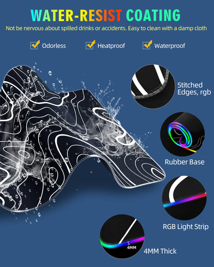 Wireless Charging Mouse Pad, RGB Gaming Mousepad, 31.5"x15.7" Extra Large Desk Pad, 13 Light Modes, Ultra-Smooth Surface, Non-Slip Base, Waterproof Computer Keyboard Mat for MacBook, PC, Laptop, Black
