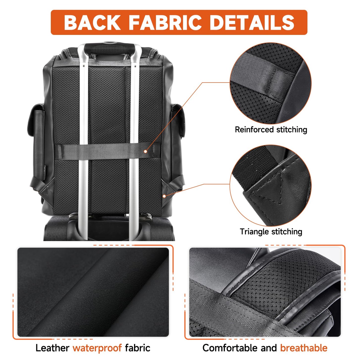 MATE ELAN Leather Backpack Waterproof Fit 15.6 Inch Laptop Vintage Drawstring Design Large Capacity Travel Sports Outdoor Casual Black Men Women College Backpack