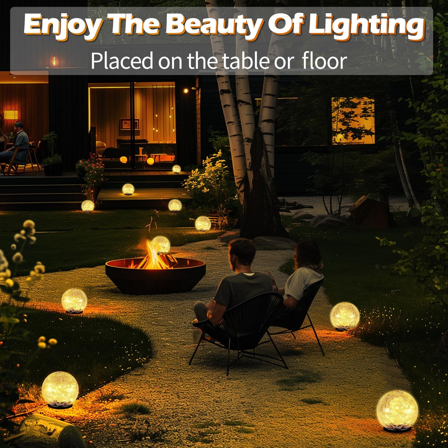 Coroor Garden Solar Ball Lights Outdoor Waterproof, 80 LED Cracked Glass Globe Solar Power Ground Lights for Path Yard Patio Lawn, Halloween Christmas Decoration Landscape Warm White(2 Pack 5.9'')