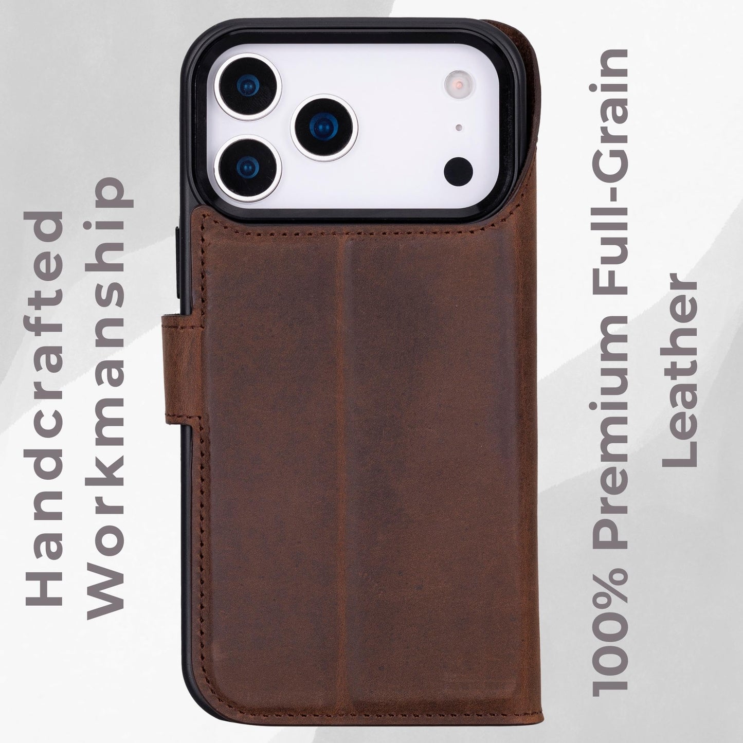VENOULT Full Grain Genuine Leather Wallet Case for iPhone 17 Pro Max, 4 Card Holder Folio Cover, Business Style, Man or Women, Compatible with MagSafe, RFID Protected, Handmade (Vintage Brown)