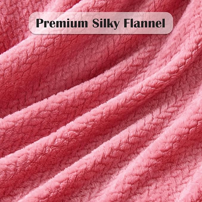 NEWCOSPLAY Super Soft Throw Blanket Coral Pink Premium Silky Flannel Fleece Leaves Pattern Lightweight Bed Blanket All Season Use (Coral Pink, Throw(40"x50"))