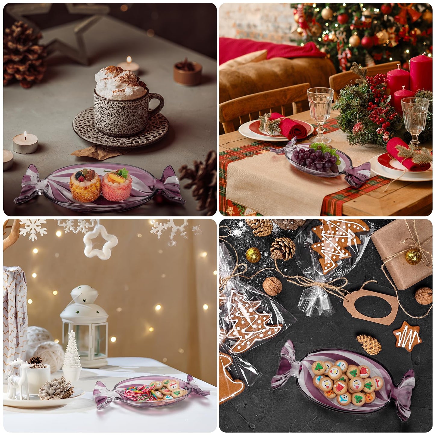 SHOWLOUE Christmas Platter Dish, Glass Candy Platter Serving Dessert Plates Christmas Dinnerware Tray Decorative Plates for Xmas Holiday Party Favor, Dark Purple, Small
