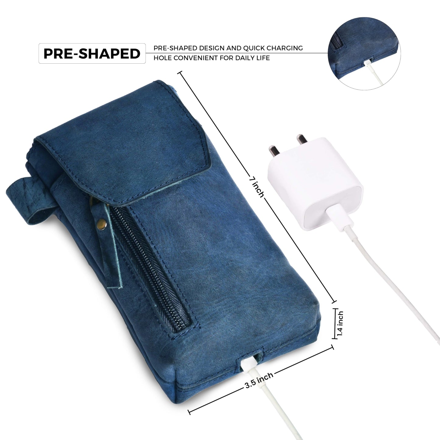 Leather Village Genuine Leather 7”x3.5” Phone Holster Pouch with Belt Clip, Magnetic Closure, ID Card Holder - Blue Universal Case for iPhone, Samsung Galaxy, Google Pixel