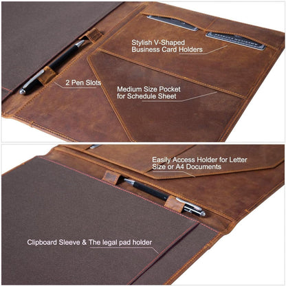 Jack&Chris Leather Portfolio, A4 Document Folder Legal Pad Padfolio, Professional Writing Letter Notepad Clipboard Sleeve Organizer, Resume Folio Binder for Men&Women,JC1823