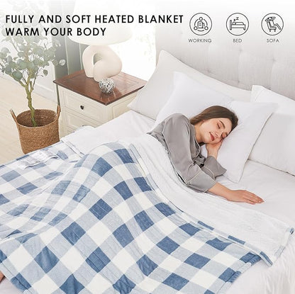 Homemate Electric Blanket Heated Throw - 50“x60“ Ultra Soft Cozy Flannel Heating Blanket with 10 Fast Heat Levels 8 Hours Auto Off Over-Heated Protection ETL Certification Keep Warm in Home Office