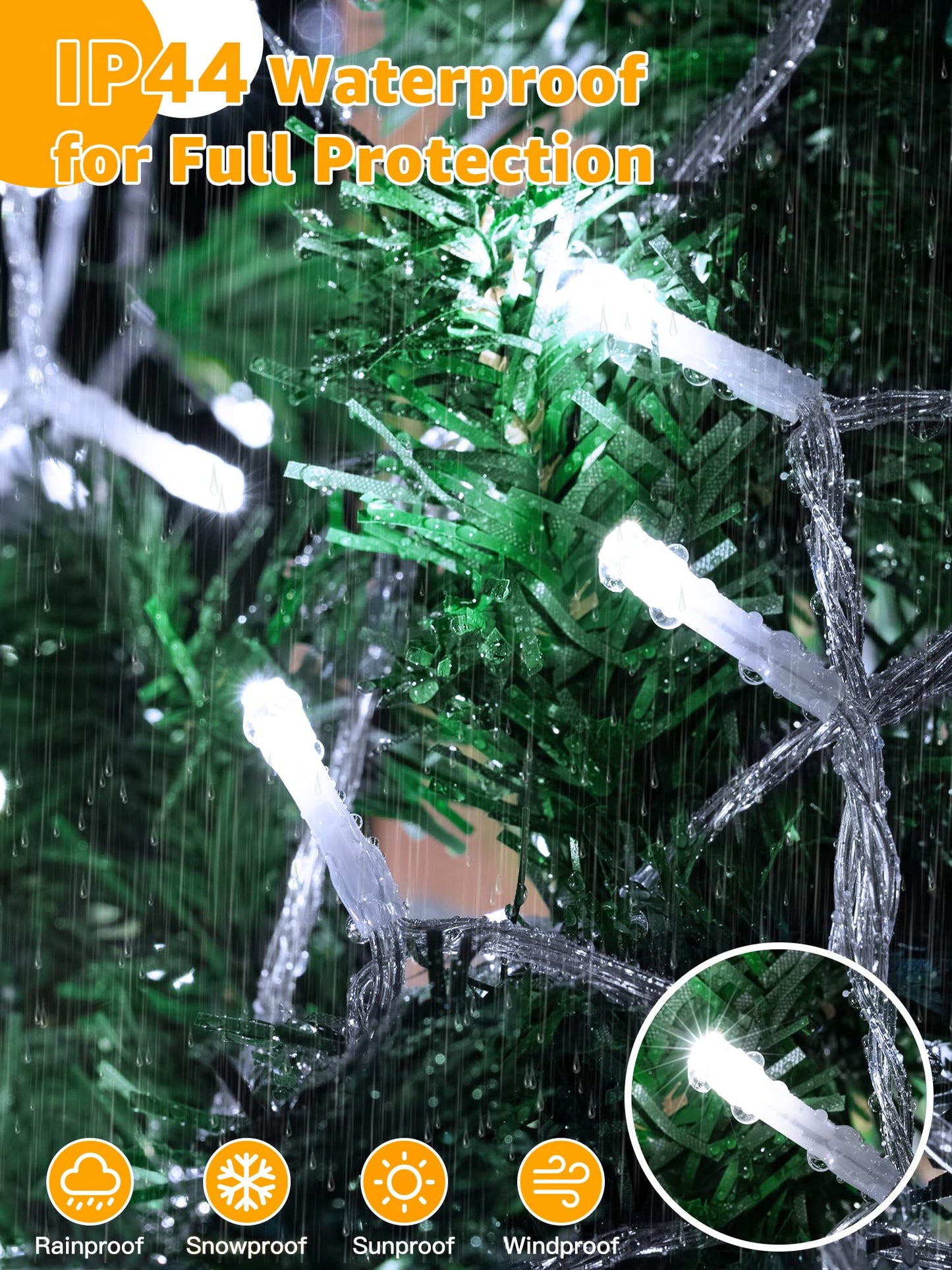 Guhope Christmas Lights 600LED 98FT, Waterproof Outdoor String Lights with Remote and Timer, 8 Modes Dimmable Fairy Lights for Indoor Outdoor Wedding Party Holiday Decorations (Cool White)