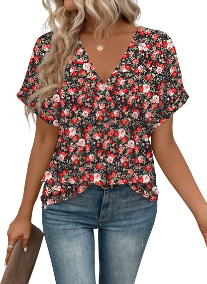 T Shirts Short Sleeve V Neck Tees Womens Tops Beach Vacation Fashion Clothes 2025 Casual Summer Spring Fall Outfits