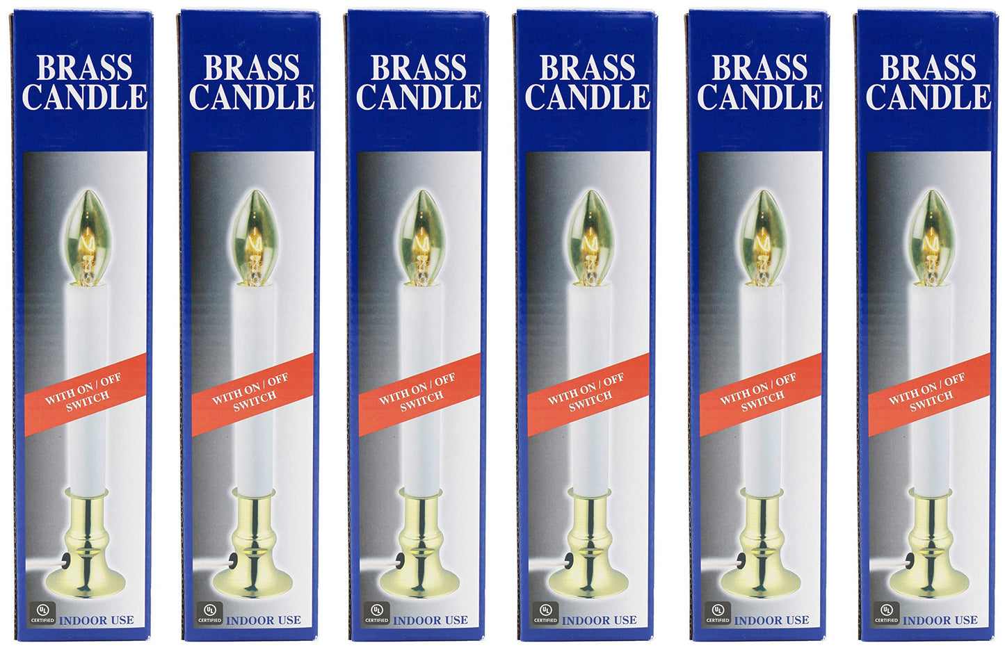 Creative Hobbies® Pack of 6 Electric Window Candle with On/Off Switch, Incandescent Light Bulb, Brass Plated Base, Ready to Use (Original)