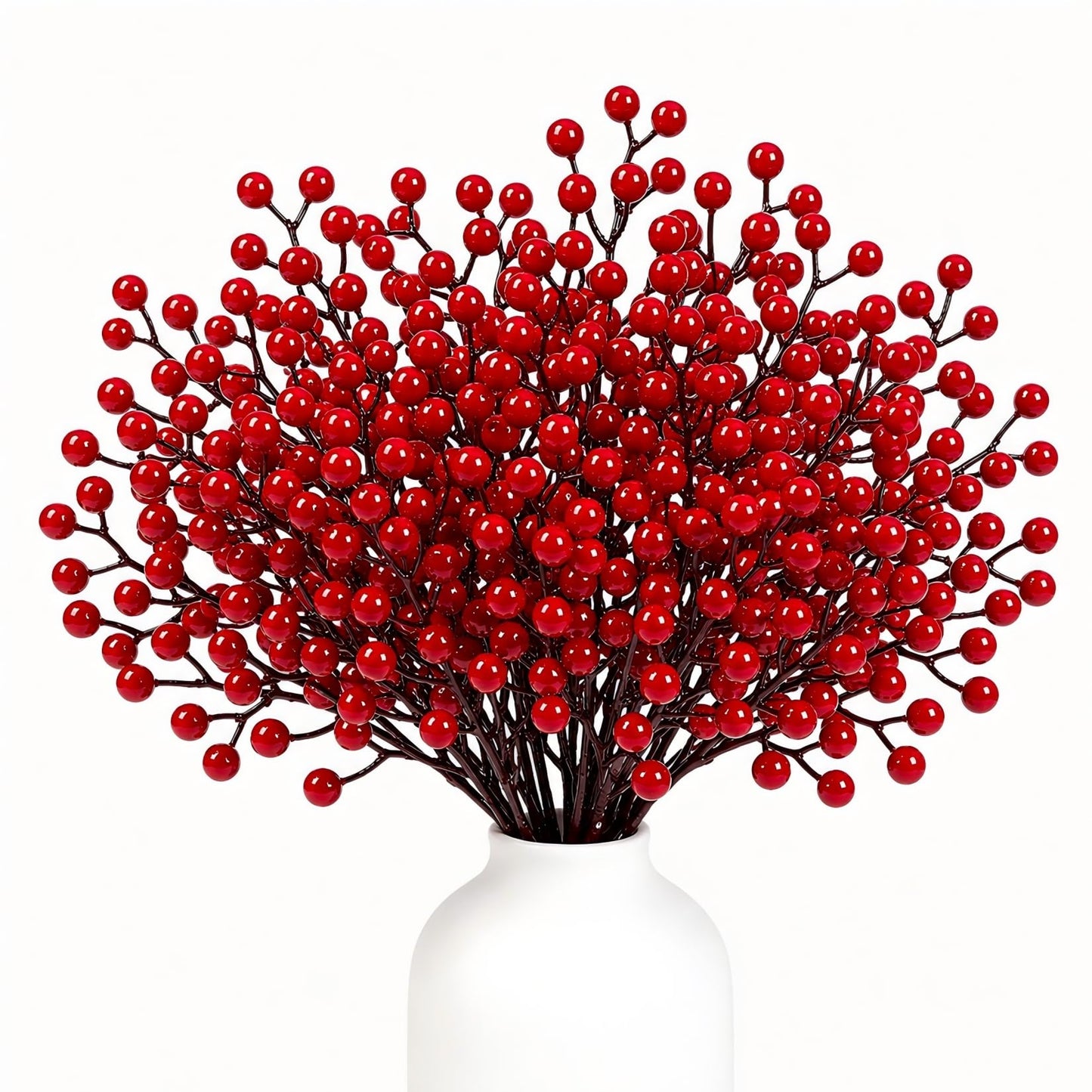 RAINFLOW Red Berry Stems for Christmas Tree - 12 Pcs Artificial Holly Berries 8 Inch Berry Branches No Shedding for Wreath Garland Holiday Home Decor Indoor Outdoor