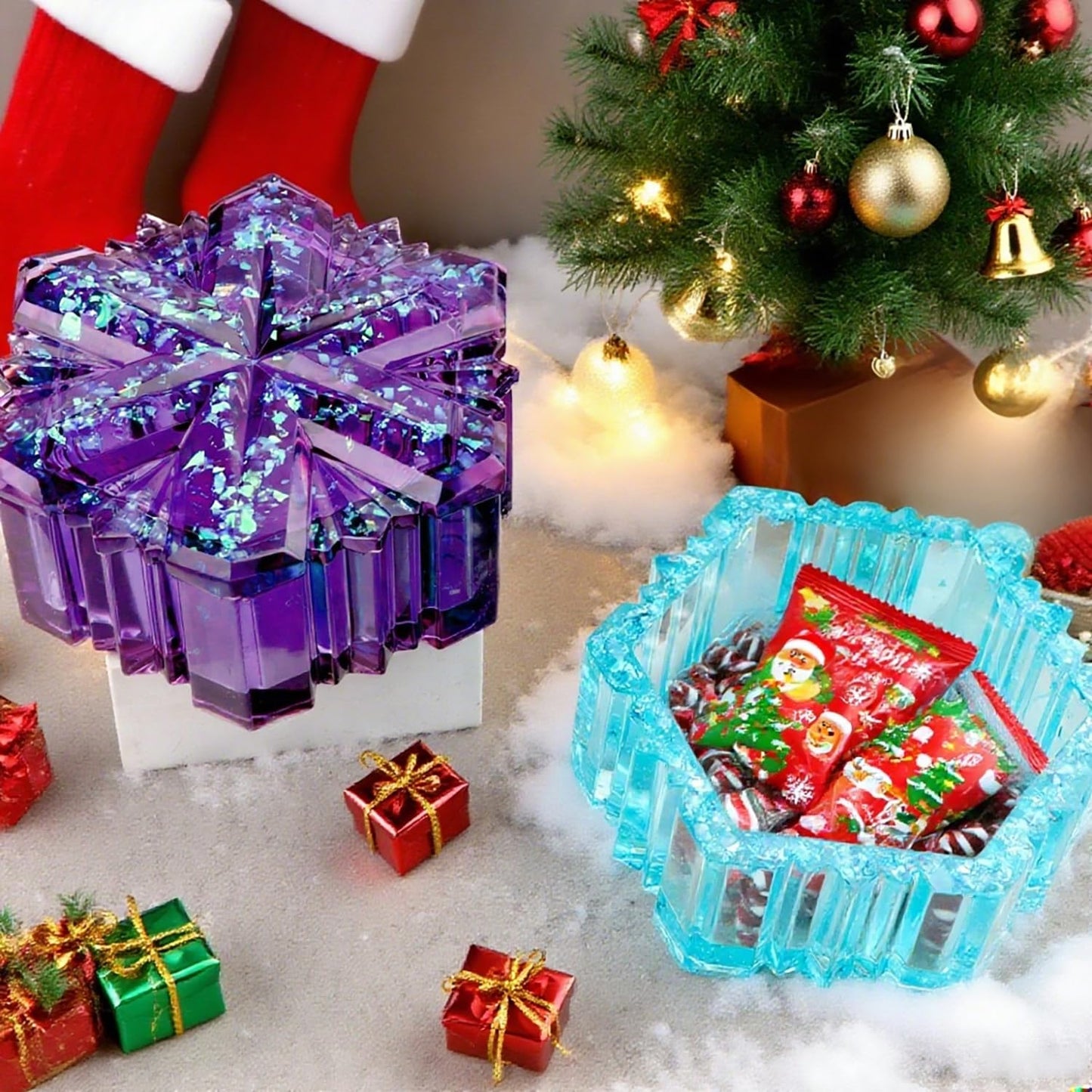 SHOSKY Snowflake Box Resin Mold, Jars Silicone Molds with Lid for Epoxy Resin Casting for DIY Jewelry Storage Box, Candy Container, Candle Vessel, Christmas Decoration
