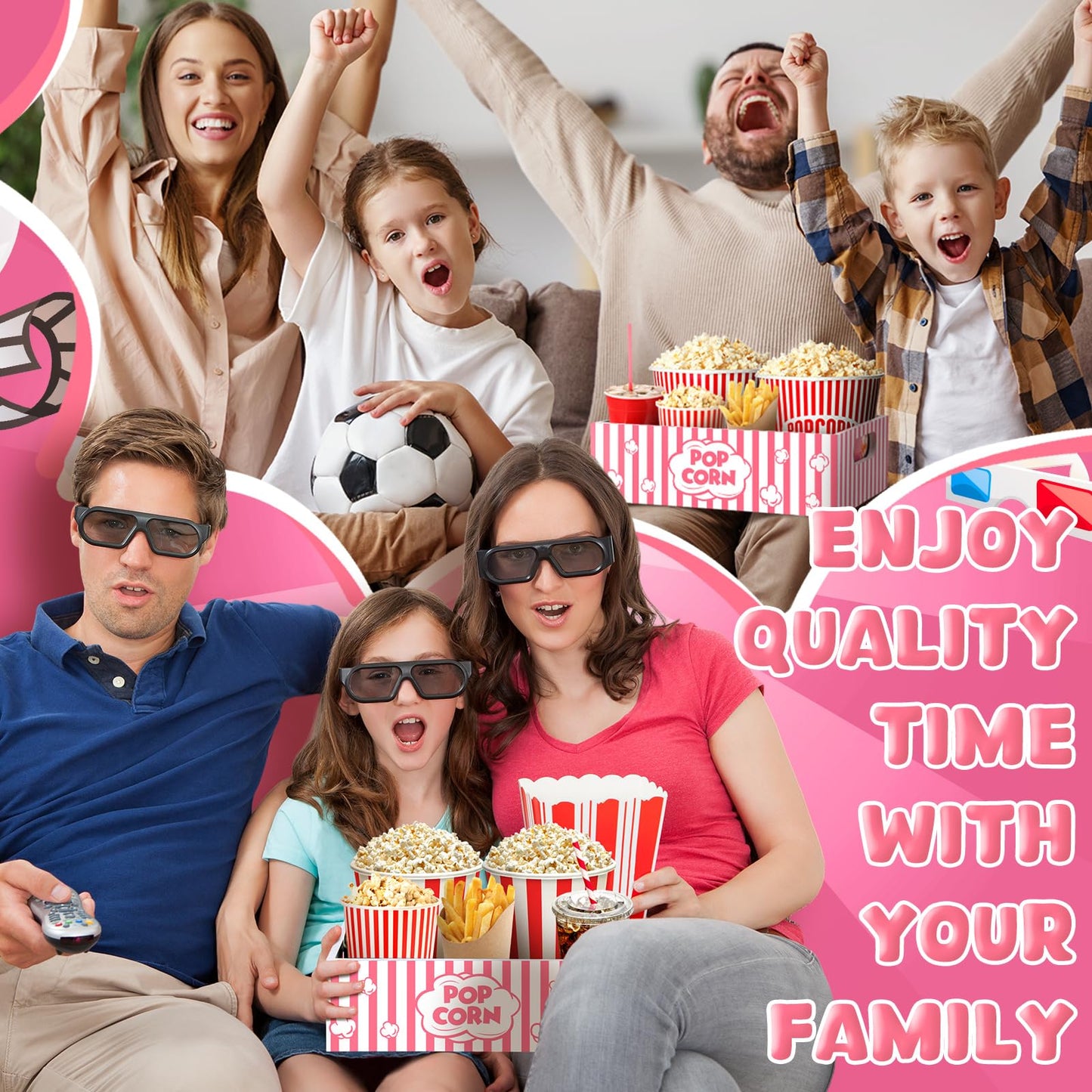 Movie Night Supplies Snack Trays with Handles Reusable Wooden Movie Gift Basket for Theater Popcorn Bucket Bowl Box Container Family Room Decor(Cute)