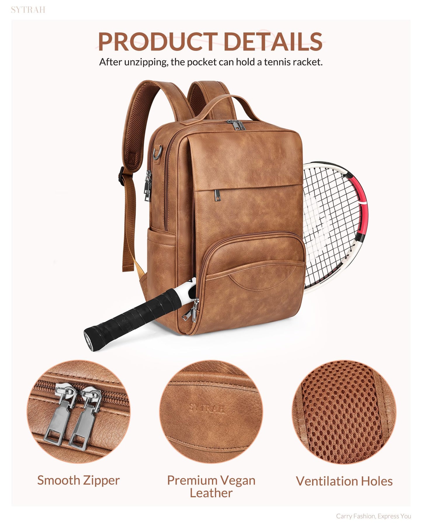 SYTRAH Leather Laptop Backpack for Women, 15.6 Inch Business Computer Bag, Designer College Backpack Travel Backpack with Colorful Shoulder Bag Strap Mocha Brown