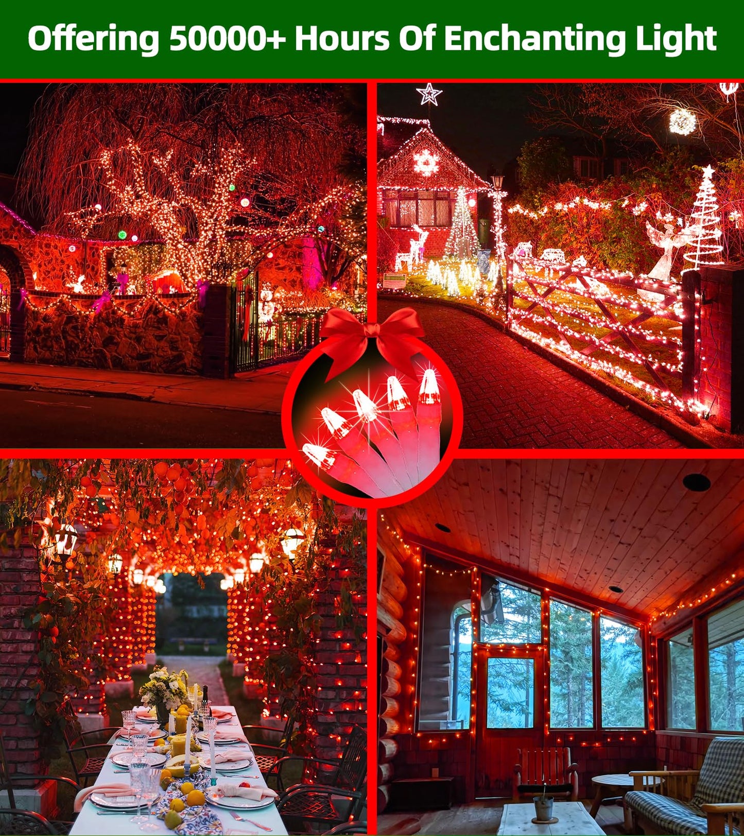 QUHUATU 300LED Valentine Lights, 75ft Indoor Outdoor Valentines Day Decorations with 12 Modes, Red Christmastree Lights with Timer Dimmable Connectable for Fence Garden Xmas Wedding Party Decor Red