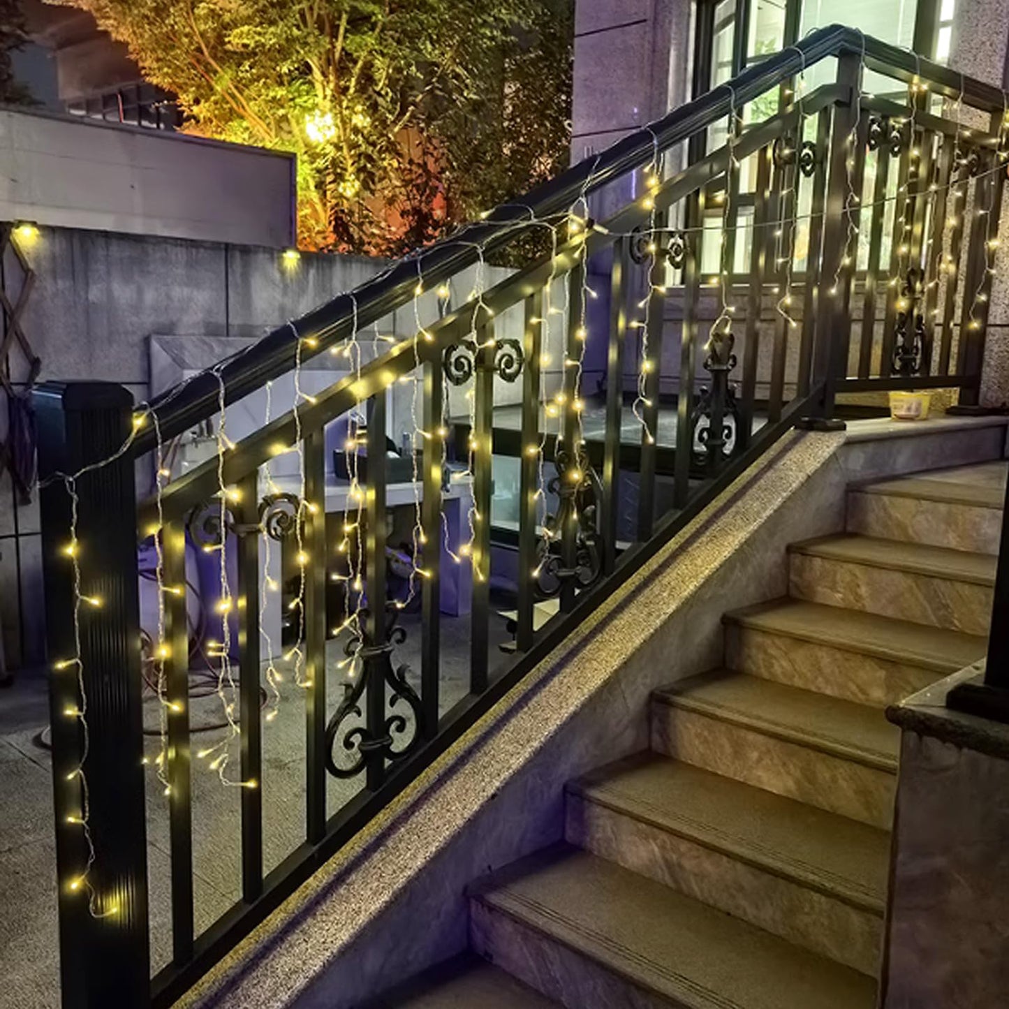 ZIMINGU Icicle Lights Outdoor, 32.8 FT 400 LED 8 Modes Christmas String Fairy Lights with 80 Drops, Twinkle Waterproof Connectable for Roof Balcony Business Park Decor, Warm White, 10M
