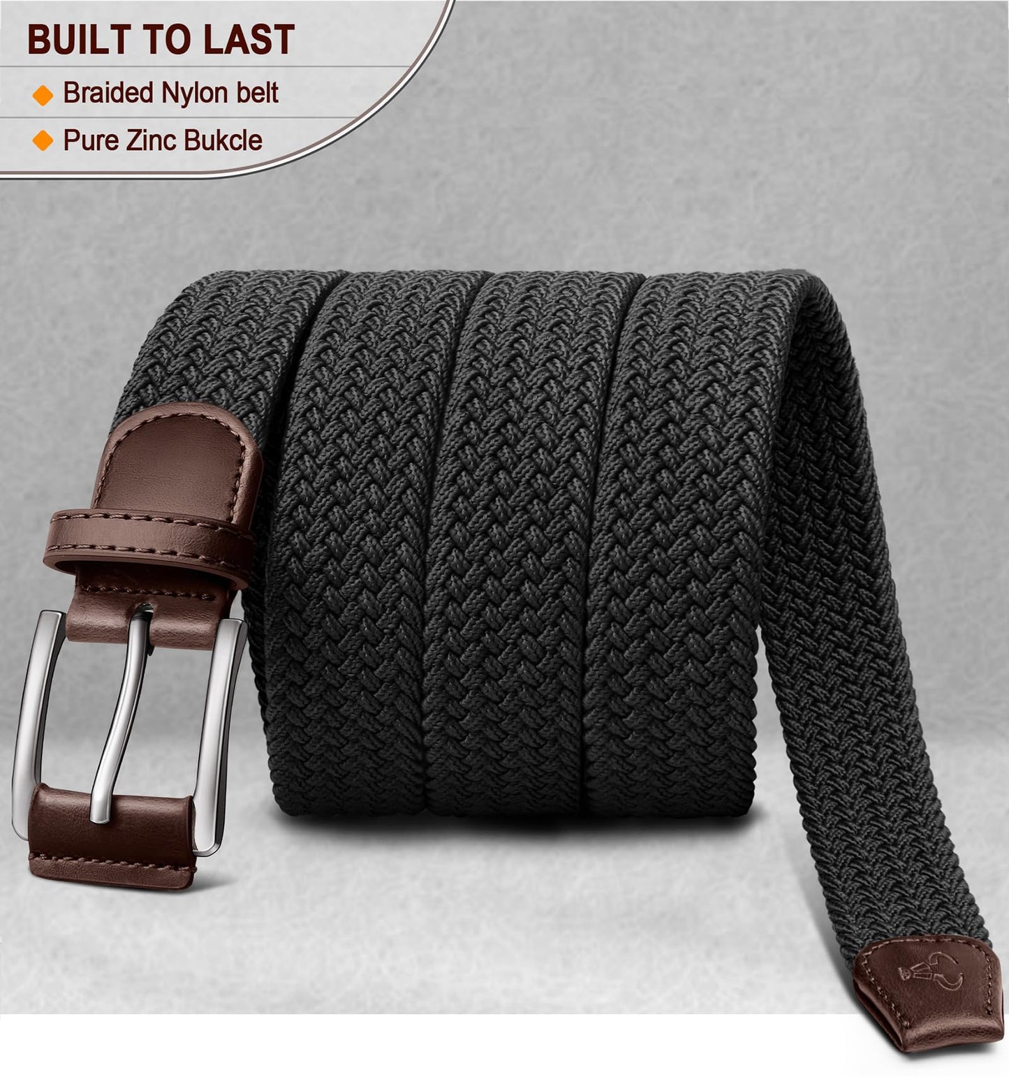 BULLIANT Belt for Men 2Pack,Mens Gift Stretch Braided Web Belt Elastic for Casual Golf Jeans,1 3/8"(Black/Beige,30"-34" Waist Adjustable)