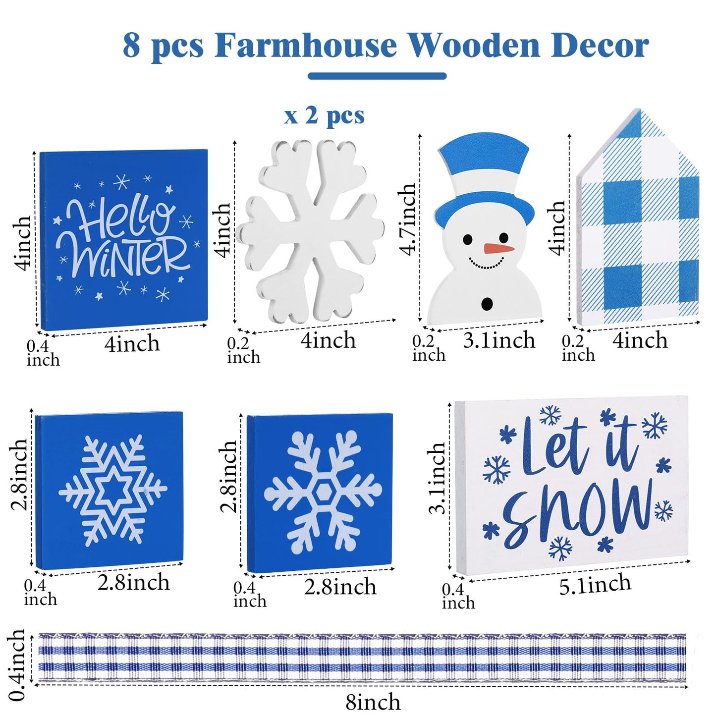 Sawysine 8 Pieces Winter Tiered Tray Decor, Let It Snow Sign Decor Farmhouse Snowflake Wooden Signs for Holiday Shelf Kitchen Coffee Bar(Dark Blue, White)