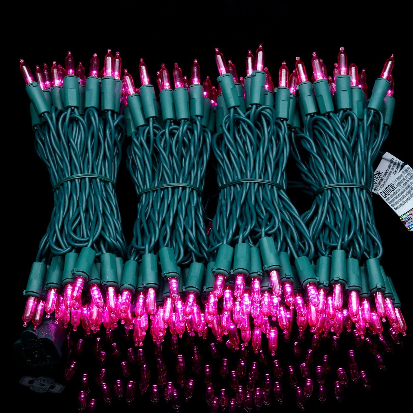 YULETIME 200 Pink LED Christmas Lights, 66 ft Green Wire UL String Light