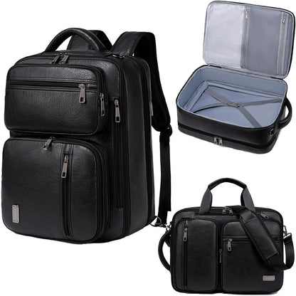 weiatas 3-in-1 Vegan Leather Convertible Laptop Bag for Men Women, 15.6 Inch Waterproof Expandable Backpack, Computer Briefcase, Shoulder Messenger Bag & Weekend Bag for Business Travel Work (Black)