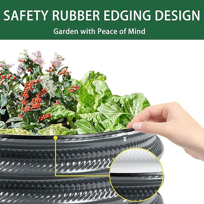 2 Pcs 2x2X1 FT Round Galvanized Raised Garden Bed Kit, Gray Outdoor Planter Garden Bed, Metal Raised Box for Vegetables, Fruits, Flowers & Herbs