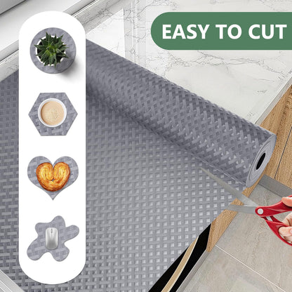 Origuuds Shelf Liners, Non-Adhesive Drawer Liner, Waterproof & Oil-Proof Kitchen Cabinet Cupboard Liner Plastic EVA Material BPA Free Fridge Liner Mats Paper Protector for Shelves (Grey/12in x 120in)