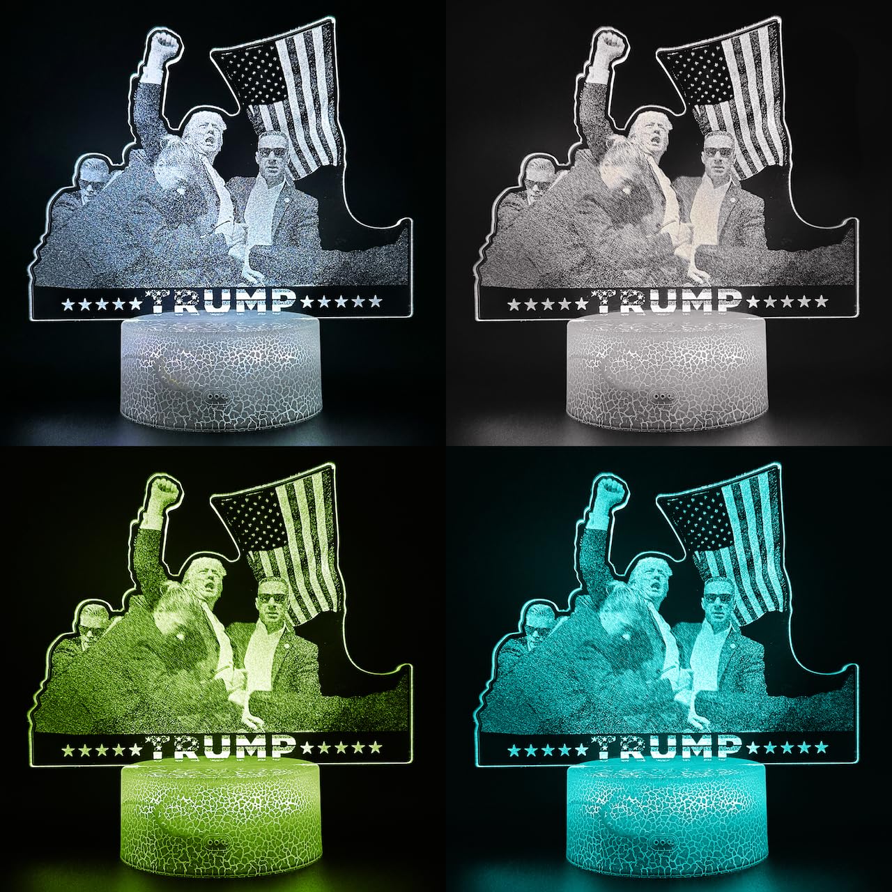 Ikavis 3D Trump Fan LED Night Light 2024, MAGA Patriotic Illusion Lamp, 7 Color Changing Illusion Lamp with Touch Control, Presidential Collector Gift