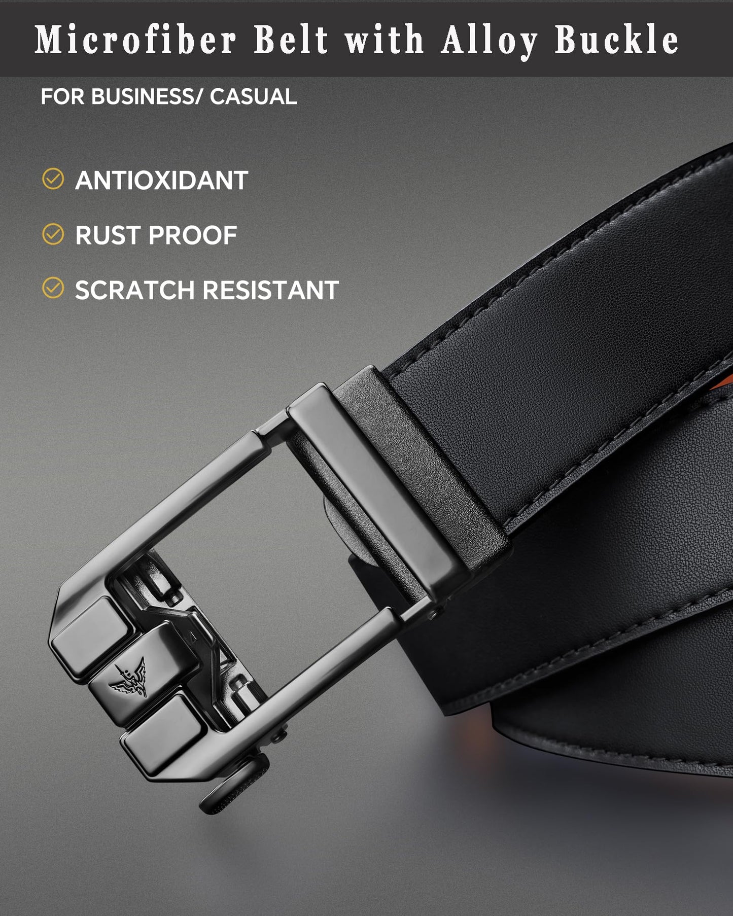 VANNANBA Men's Ratchet Belt Click Leather Adjustable Belts 1 3/8" with Alloy Automatic Buckle Gift Box for Casual Dress Pants, Cut for Fit