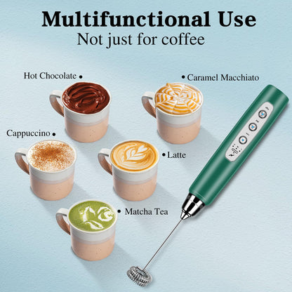 Milk Frother Handheld for Coffee, Electric Whisk 3 Speed Adjustable, Drink Mixer with Stainless 3 Whisks, Rechargeable Hand Frother Wand, Foam Maker for Latte Cappuccino Matcha Egg Silver