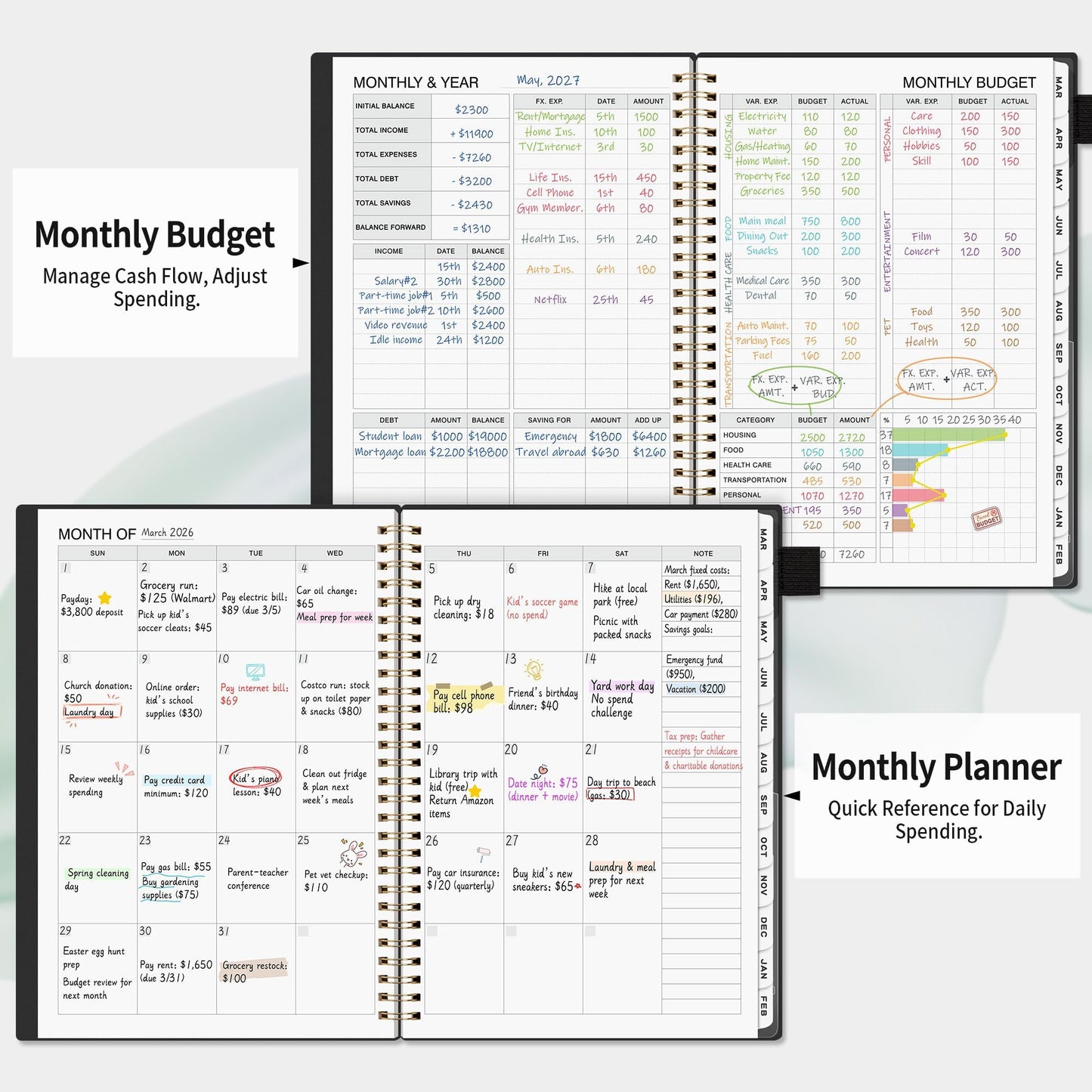 Budget Planner - Monthly Budget Book for Daily Expense Tracking, Business, Debt, Savings, B5 (7.3" x 10.15") Undated Financial Planner with Stickers Manages Your Money Effectively Anytime, Black