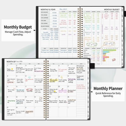 Budget Planner - Monthly Budget Book for Daily Expense Tracking, Business, Debt, Savings, B5 (7.3" x 10.15") Undated Financial Planner with Stickers Manages Your Money Effectively Anytime, Black