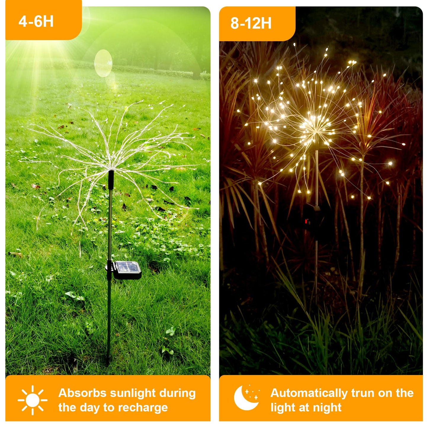 Galavasen Solar Fireworks Lights for Outside, 150 LED Firework Solar Lights Outdoor Waterproof,Garden Fairy Twinkling Tree Stake for Yard Patio Pathway Wedding Christmas Diwali Decor 4 Pack Warm White