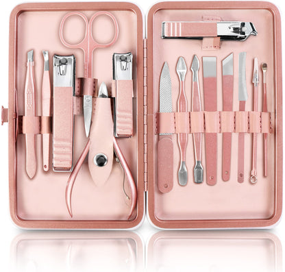 Utopia Care Nail Clippers Professional Nail Kit or Manicure Kit for Women and Men, Stocking Stuffers or Groomsmen Gifts 16Pcs Pedicure Set for Fingernail, Toenail Clippers with Travel Case