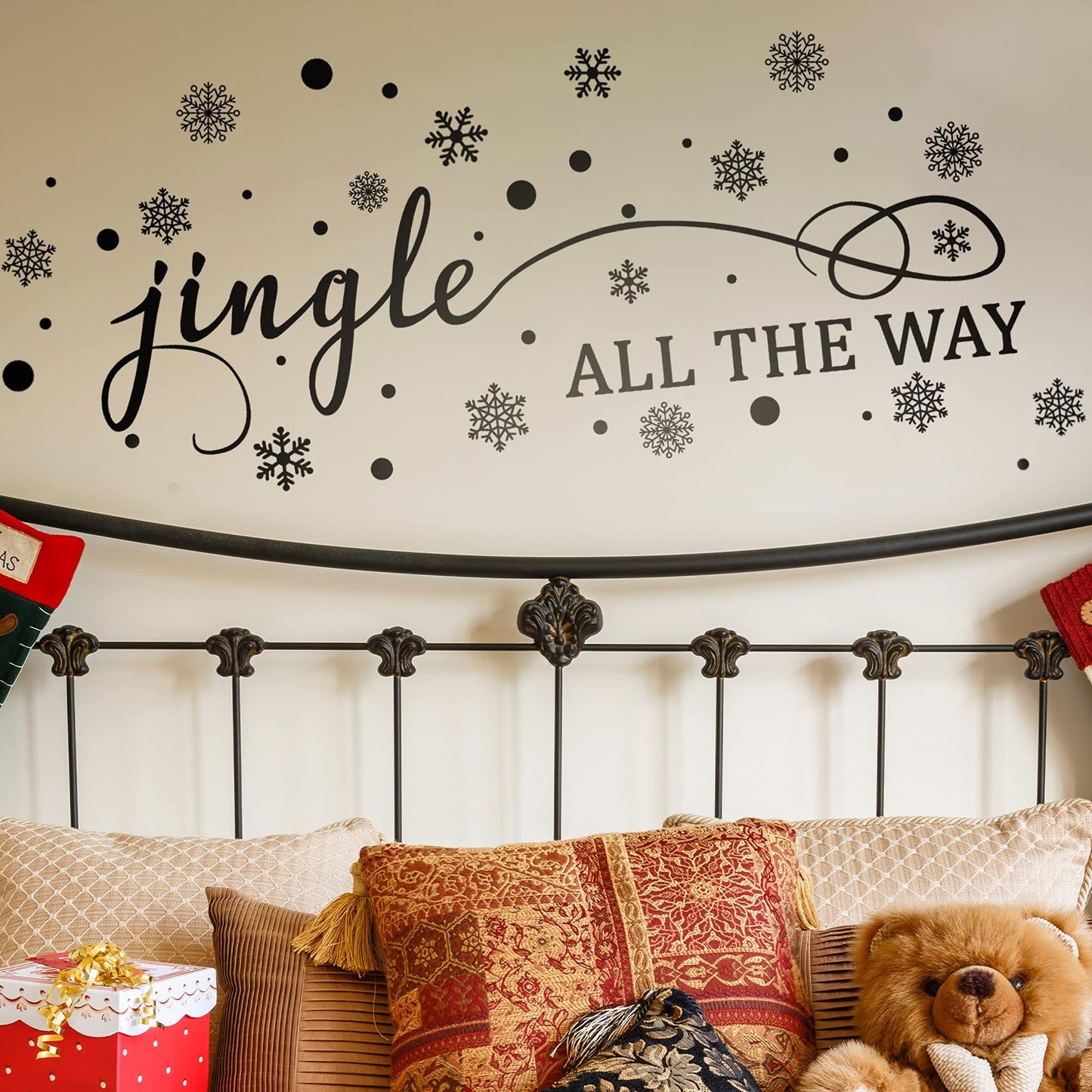 Chinco 4 Sheets Christmas Wall Decal Decor Santa Reindeer Snowflake Window Clings Vinyl Wall Art Decal Removable for Christmas Party Supplies Home Window Decor