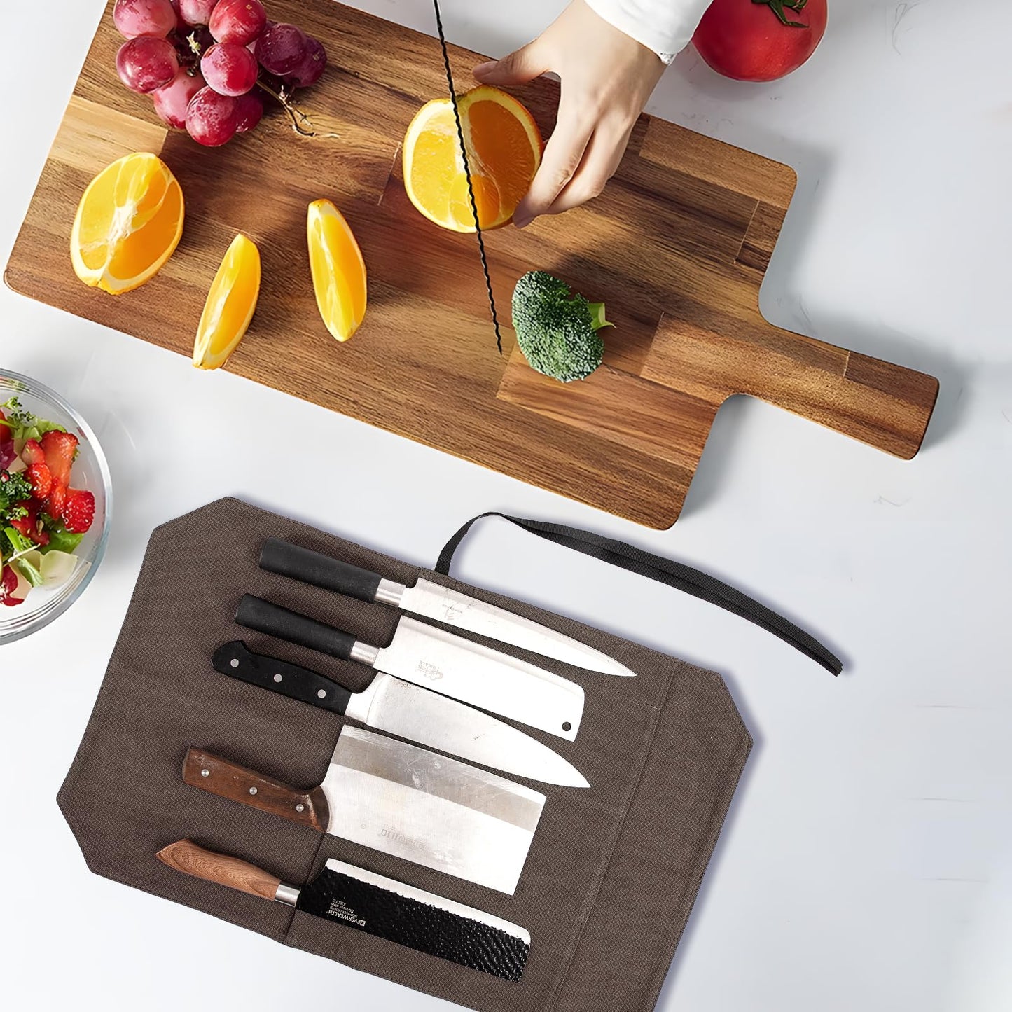 HERSENT Chef's Knife Roll Bag,Portable Travel Chef Knife Case Knife Bag Carrier Storage Bag with 4 Slots Best Gift for Pro Chef or Culinary Enthusiasts Men Women