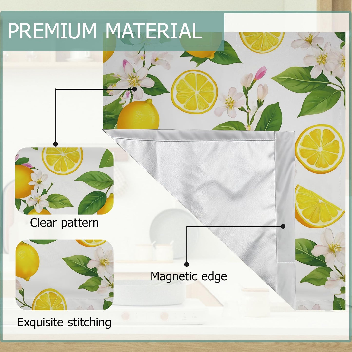 Dishwasher Cover,Lemon Fruit Reusable Dishwasher Magnet Cover,Decorative White Flowers Magnetic Refrigerator Cover Front Panel Cover for Kitchen Decor 23x26 Inch