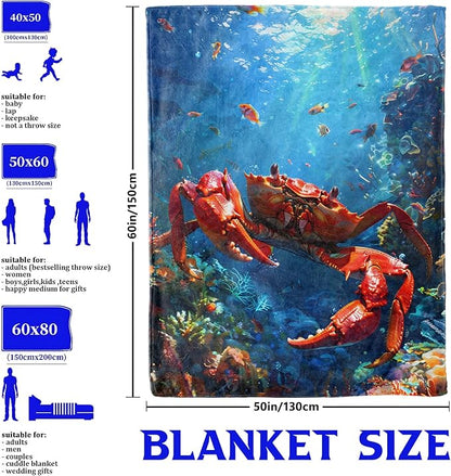Red Crab and Coral Reef Throw Blanket for Boys Girls Kids Adults Women, Fuzzy Warm Soft Cozy Flannel Blankets Gifts for Bedroom, Couch, Travel, Home Decor 60x80 in