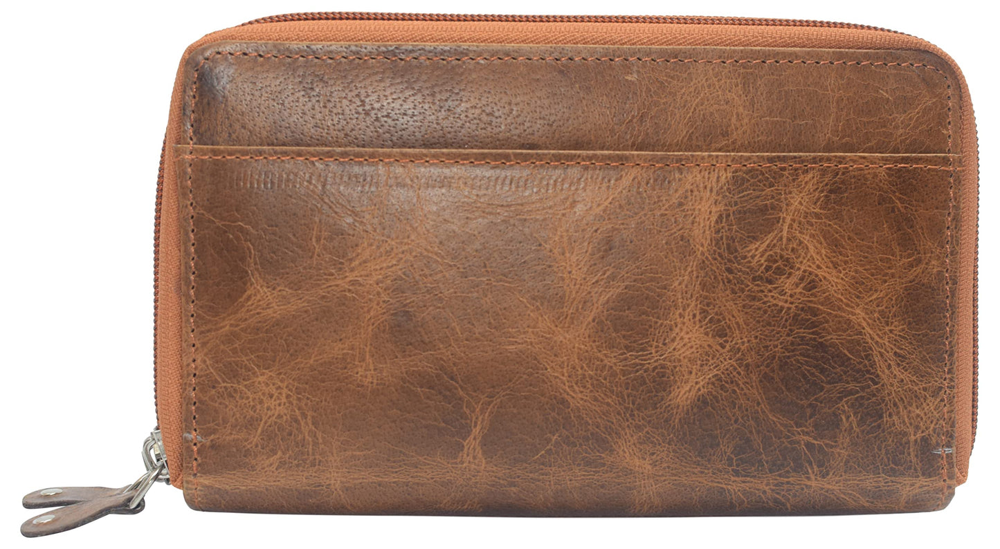 Cavelio Women RFID Blocking Wallet Leather Zip Around Phone Clutch Large Travel Purse (Tan)